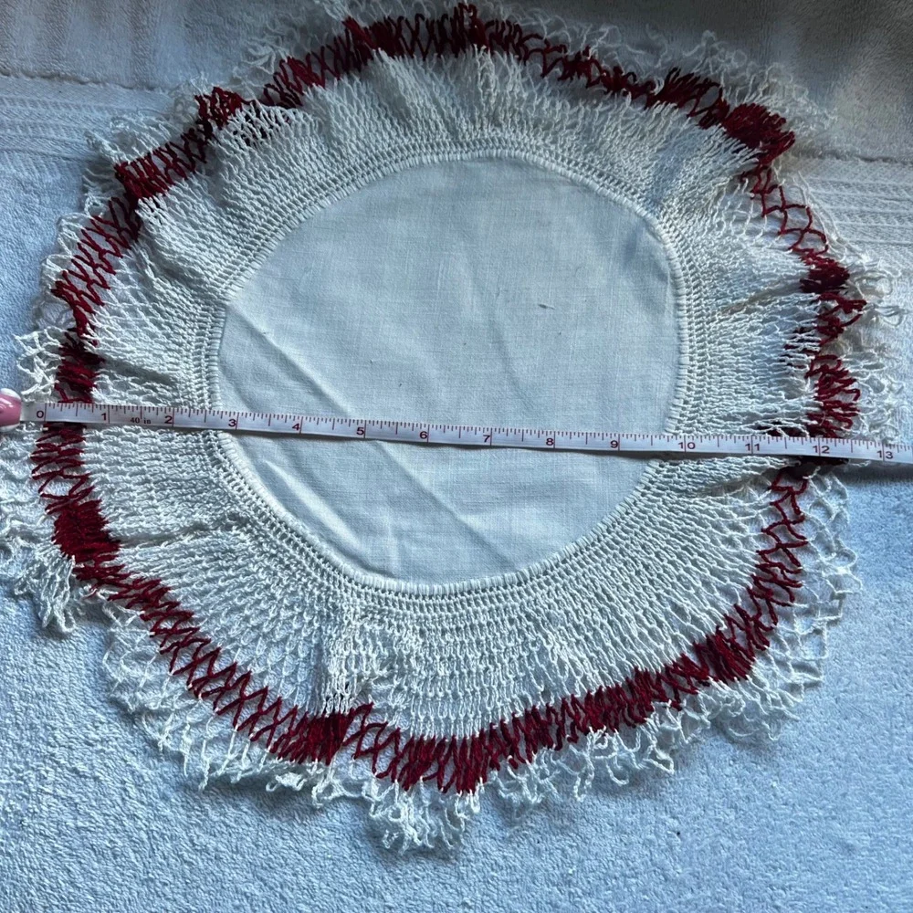 13in Vintage Handmade Crochet Linen Doilies Set of 4 Multi-Color Trim